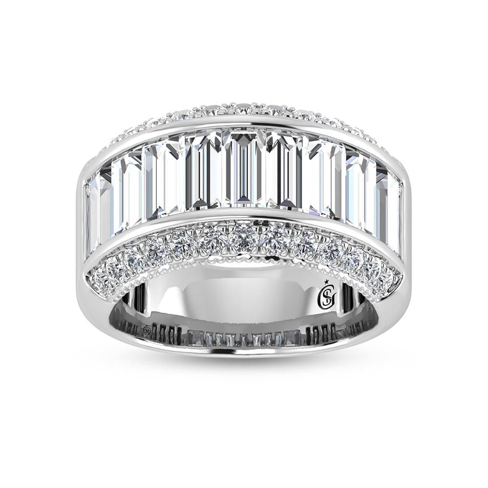 14K White Gold Round & Baguette Lab Grown Diamond 4 Ct.Tw. Wedding Band: 14K White Gold Round & Baguette Lab Grown Diamond 4 Ct.Tw. Wedding Band Crafted in sleek 14K white gold, this wedding band features 4 Ct.Tw. of round and baguette lab grown diamonds for elevated brill