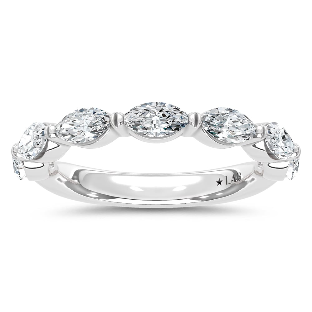 14K White Gold Lab Grown Diamond 7/8 Ct.Tw. Marquise Band: 14K White Gold Lab Grown Diamond 7/8 Ct.Tw. Marquise Band This 14K White Gold Marquise Band, set with 7/8 Ct.Tw. of Lab Grown Diamonds, features the elongated beauty of marquise diamonds. The diamonds