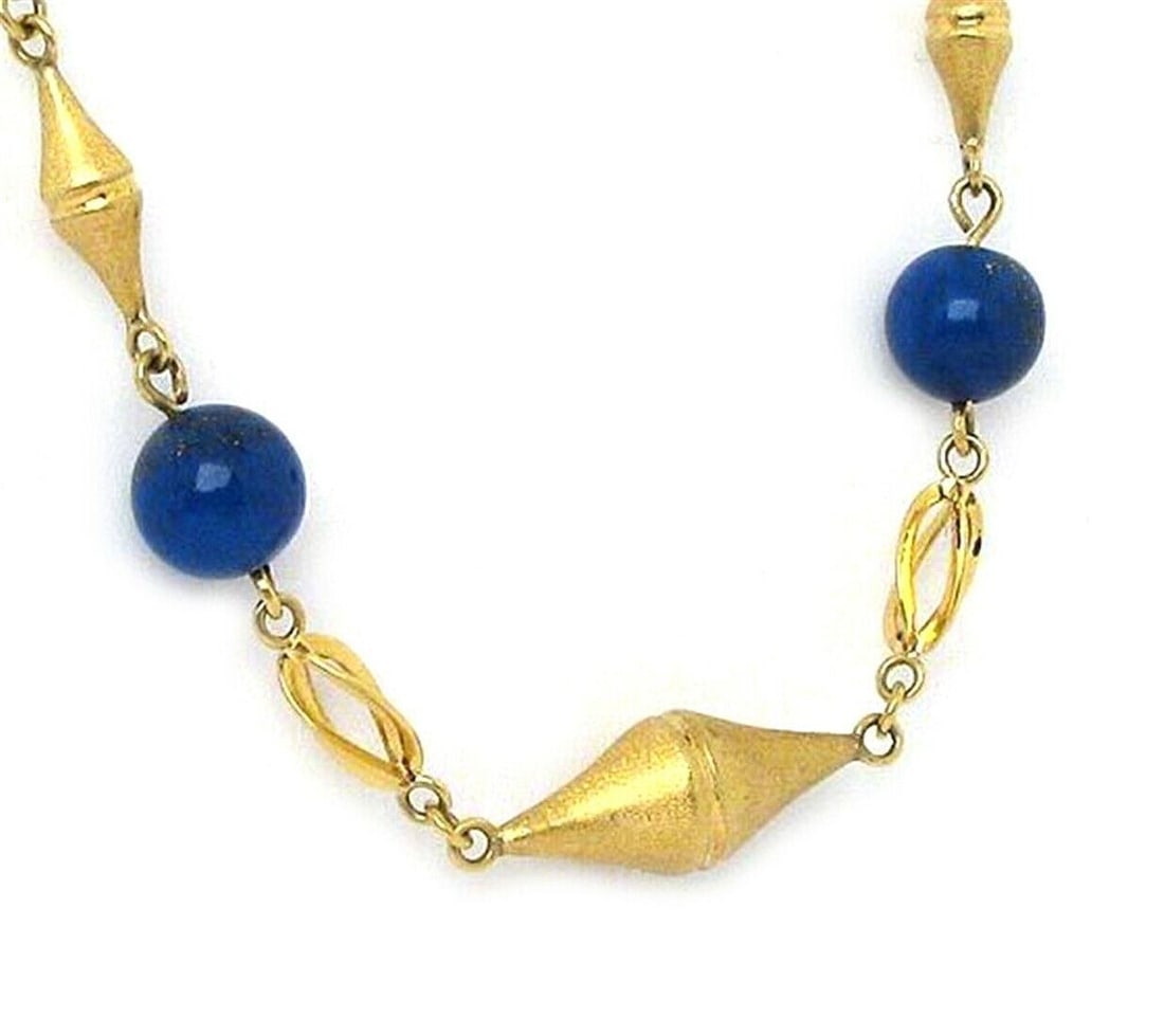 Vintage 14k Yellow Gold Necklace With 10mm Lapis Lazuli Beads (1 of 4)