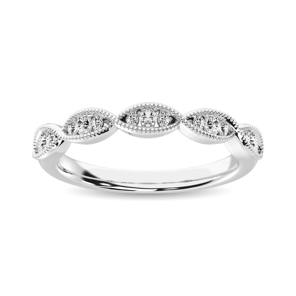 Diamond 1/5 Ct.Tw. Stack Band in 14K White Gold: Diamond 1/5 Ct.Tw. Stack Band in 14K White Gold 14k White Gold Stone Color: G-h Stone Clarity: I1 Each ring is presented in standard size 6.5. Complimentary resizing is available between sizes 510 (in