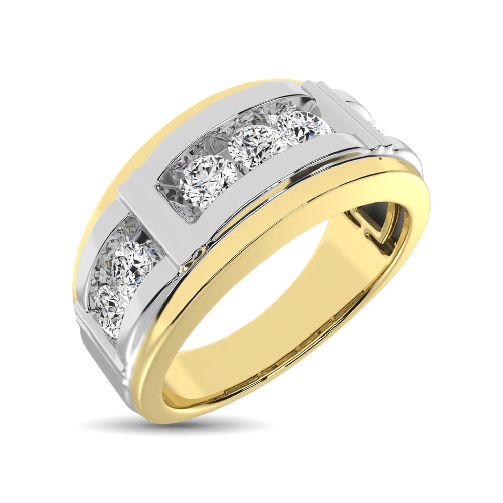 10K Two Tone Gold Diamond 1/2 Ct.tw 7 Stone Mens Band: 10K Two Tone Gold Diamond 1/2 Ct.tw 7 Stone Mens Band Promise to love him forever with this exquisite Wedding band. Fashioned in sleek 10K yellow gold and 10K white gold, this stylish band features 1/
