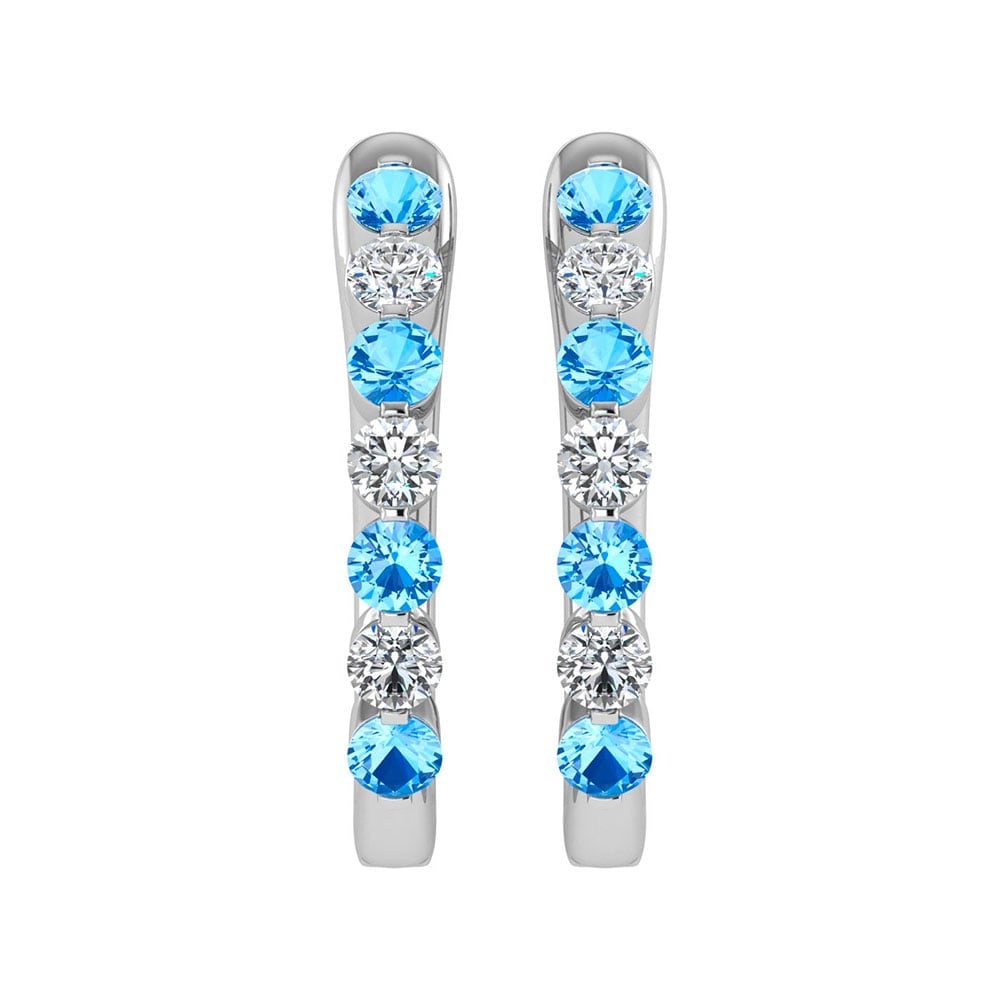 14K White Gold Alternate Blue and White Lab Grown Diamond 1 Ct.Tw. Hoop Earrings: 14K White Gold Alternate Blue and White Lab Grown Diamond 1 Ct.Tw. Hoop Earrings Designed in polished 14K white gold, these hoops feature 1 Ct.Tw. of alternating blue and white lab grown diamonds for