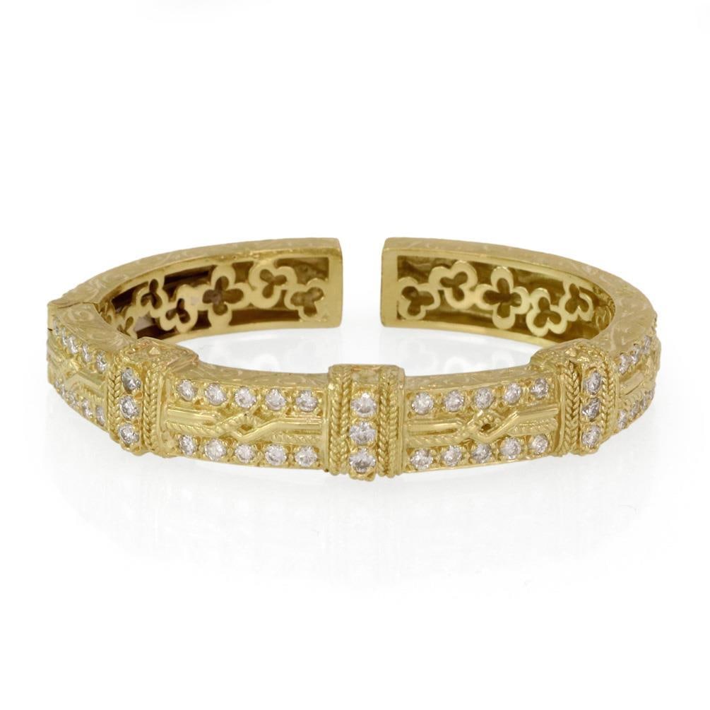 Stambolian 2.4ct Diamond Floral Cuff Bracelet in 18k Yellow Gold: Stambolian 2.4ct Diamond Floral Cuff Bracelet in 18k Yellow Gold Discover the exquisite Stambolian Cuff Bracelet, a stunning piece crafted from 18k yellow gold. This authentic bracelet features a deli