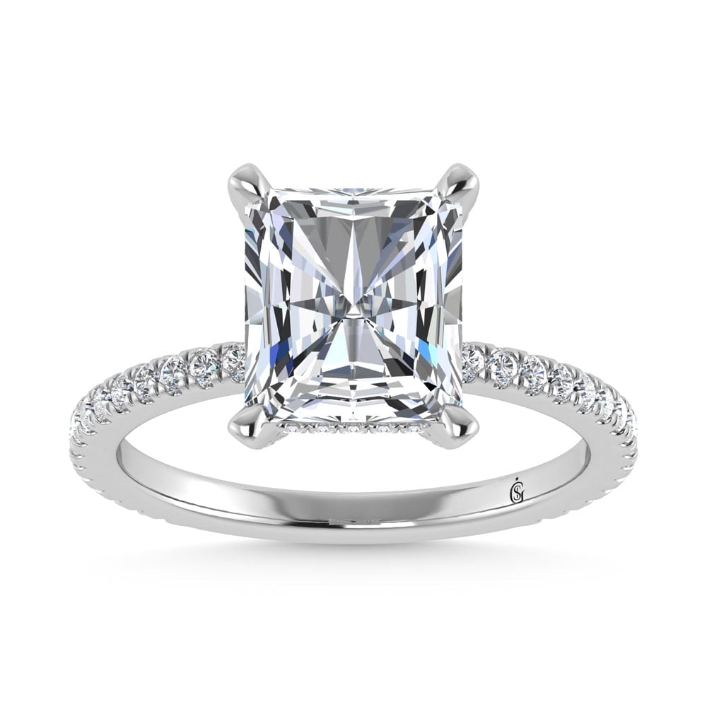 14K White Gold Lab Grown Diamond 4 3/8 Ct.Tw. Radiant Shape Engagement Ring (IGI Certified Center: 14K White Gold Lab Grown Diamond 4 3/8 Ct.Tw. Radiant Shape Engagement Ring (IGI Certified Center 4ct) Discover subtle brilliance and modern elegance with our Hidden Halo Diamond Engagement Ring.