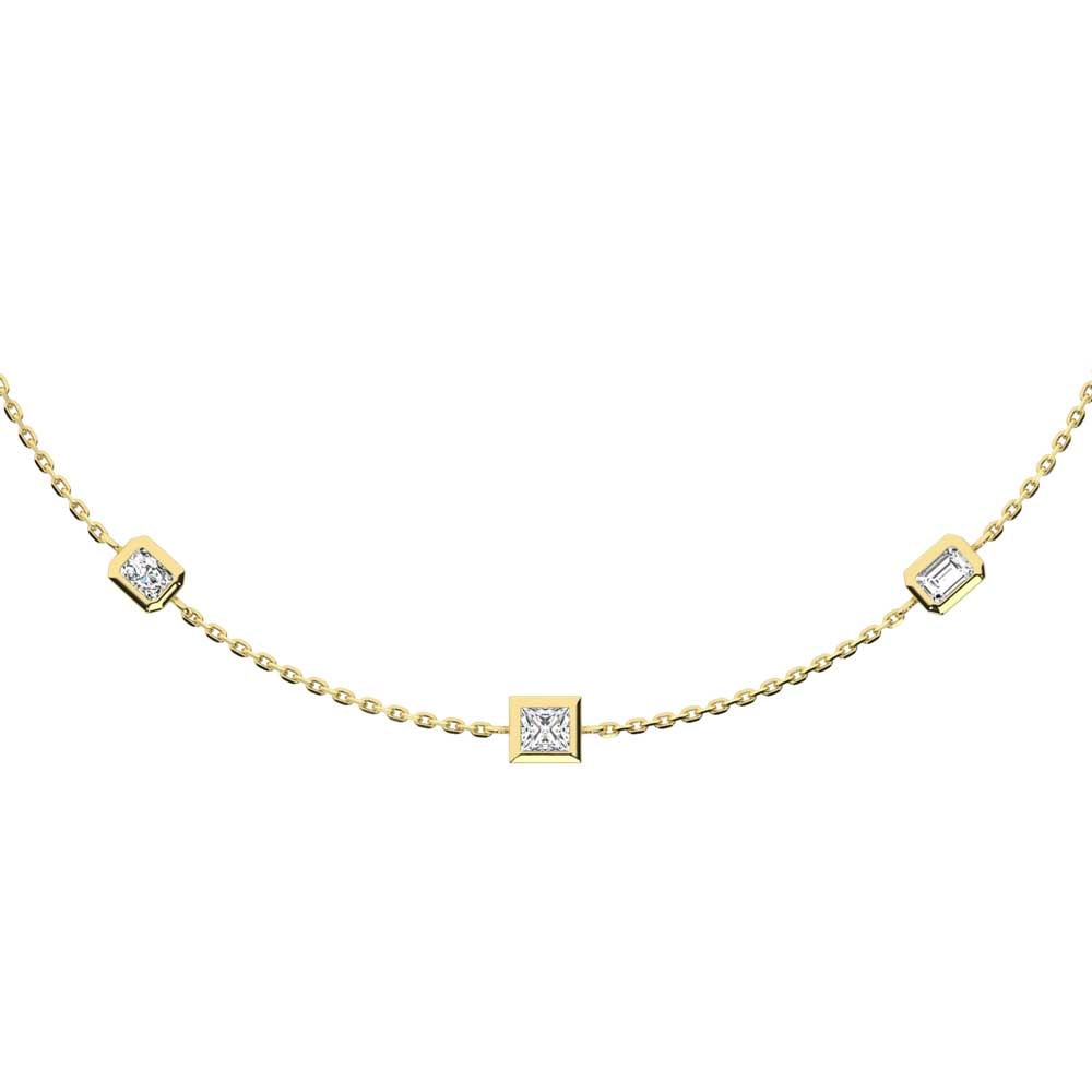 14K Yellow Gold Lab Grown Fancy Diamond 3/4 Ct.Tw. 7 Stone Necklace: 14K Yellow Gold Lab Grown Fancy Diamond 3/4 Ct.Tw. 7 Stone Necklace A sophisticated statement, this 7-stone necklace features 3/4 CT TW of fancy lab-grown diamonds set in luminous 14K white gold. Desi