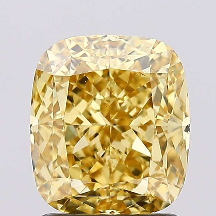 Loose Diamond - CUSHION MODIFIED 1.9ct Fancy Vivid Yellow VS2: Loose Diamond - CUSHION MODIFIED 1.9ct Fancy Vivid Yellow VS2 Source: This is a real non-mined Diamond that has been grown in a lab Shape: CUSHION MODIFIED Carats: 1.9 Color: Fancy Vivid Yellow Certif