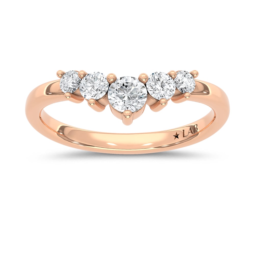 14K Rose Gold Lab Grown Diamond 1/2 Ct.Tw. Chevron Band: 14K Rose Gold Lab Grown Diamond 1/2 Ct.Tw. Chevron Band Add a modern twist to your jewelry collection with this 14K Rose gold chevron band, featuring 1/2 carat total weight of lab-grown diamonds. Its