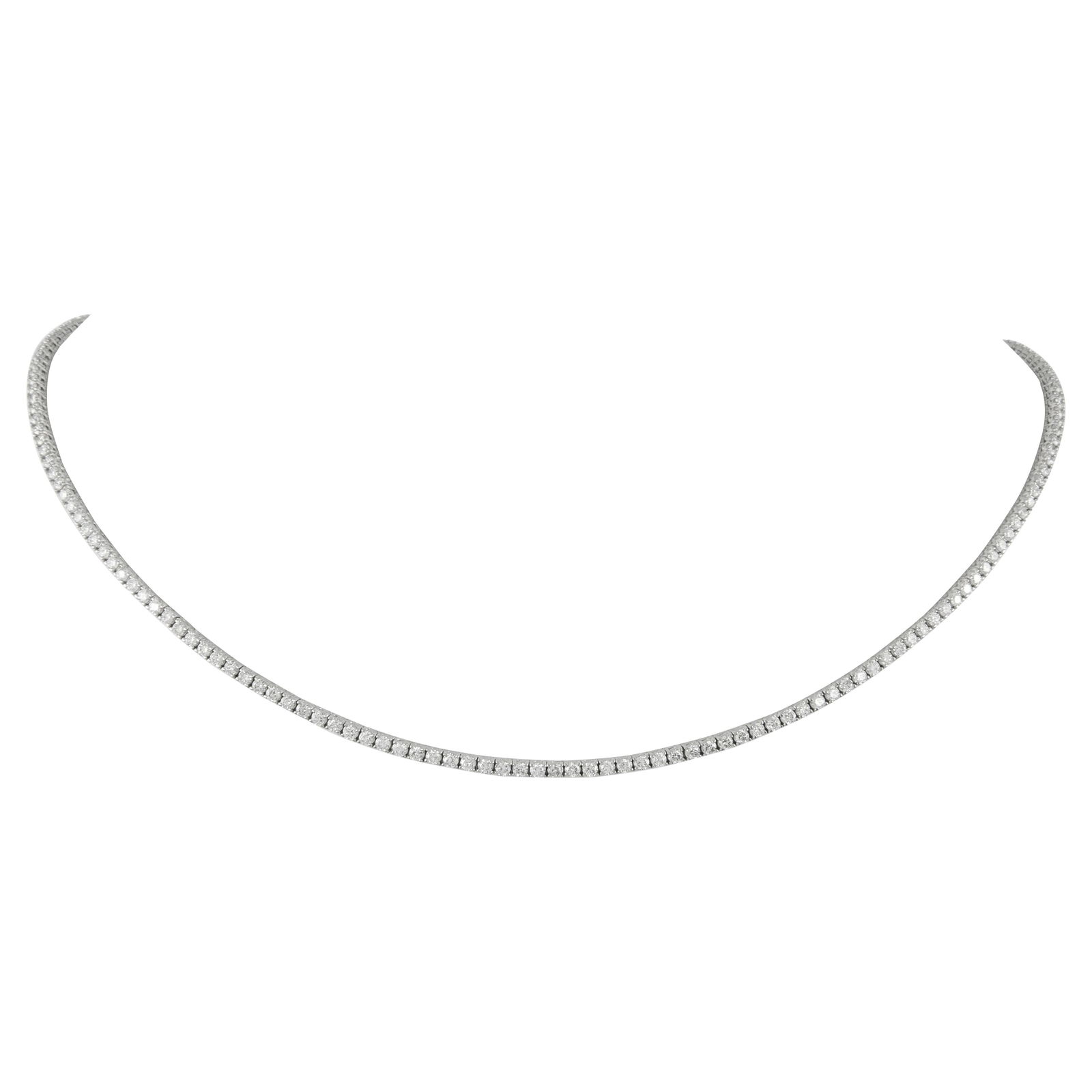 5.70ct Diamond Tennis Necklace 18k White Gold: 5.70ct Diamond Tennis Necklace 18k White Gold This exquisite Diamond Tennis Necklace features a stunning total weight of 5.70 carats, composed of 168 round brilliant diamonds with approximately F/G co