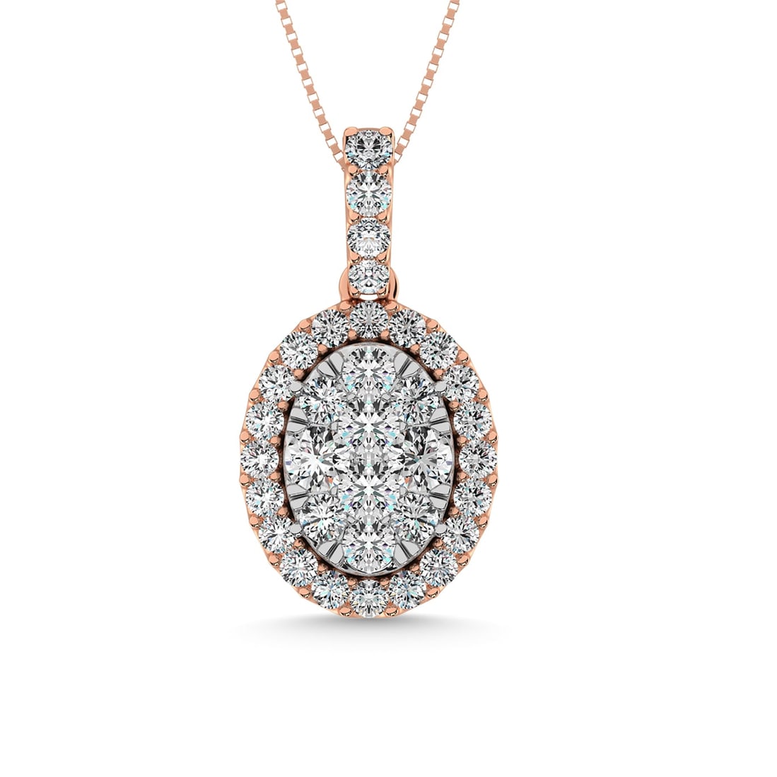 Diamond 5/8 Ct.Tw. Cluster Pendant in 14K Rose Gold: Diamond 5/8 Ct.Tw. Cluster Pendant in 14K Rose Gold 14k Rose Gold Stone Color: G-h Stone Clarity: Si2 Unless otherwise specified, pendants that include a chain are paired with our standard 18-inch len