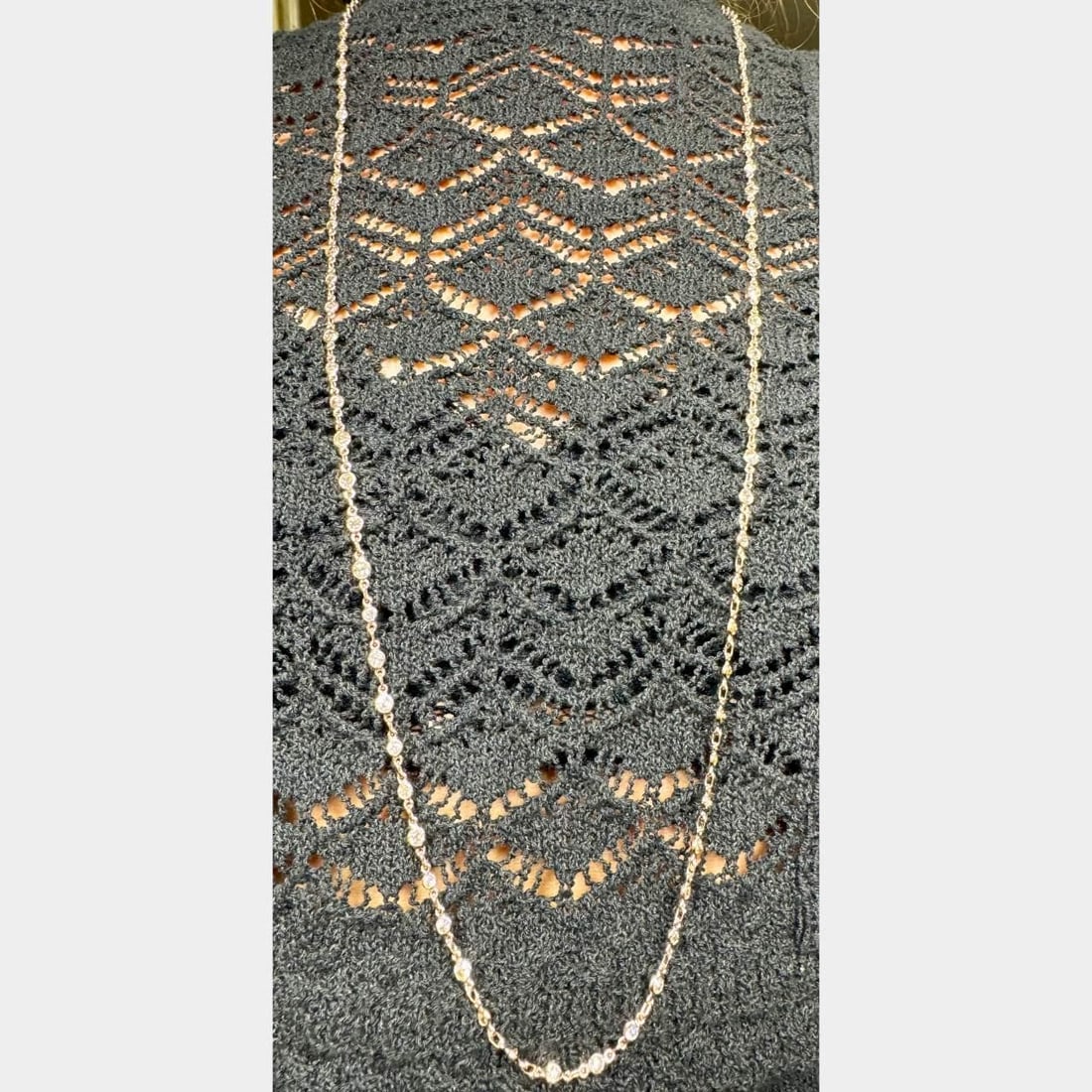 Stunning 18K Rose Gold 15.25 Ct Champagne Diamond Necklace: Stunning 18K Rose Gold 15.25 Ct Champagne Diamond Necklace Exquisite 18K Rose Gold Diamond by the Yard Necklace featuring a stunning collection of 97 champagne color diamonds. With a total weight of a