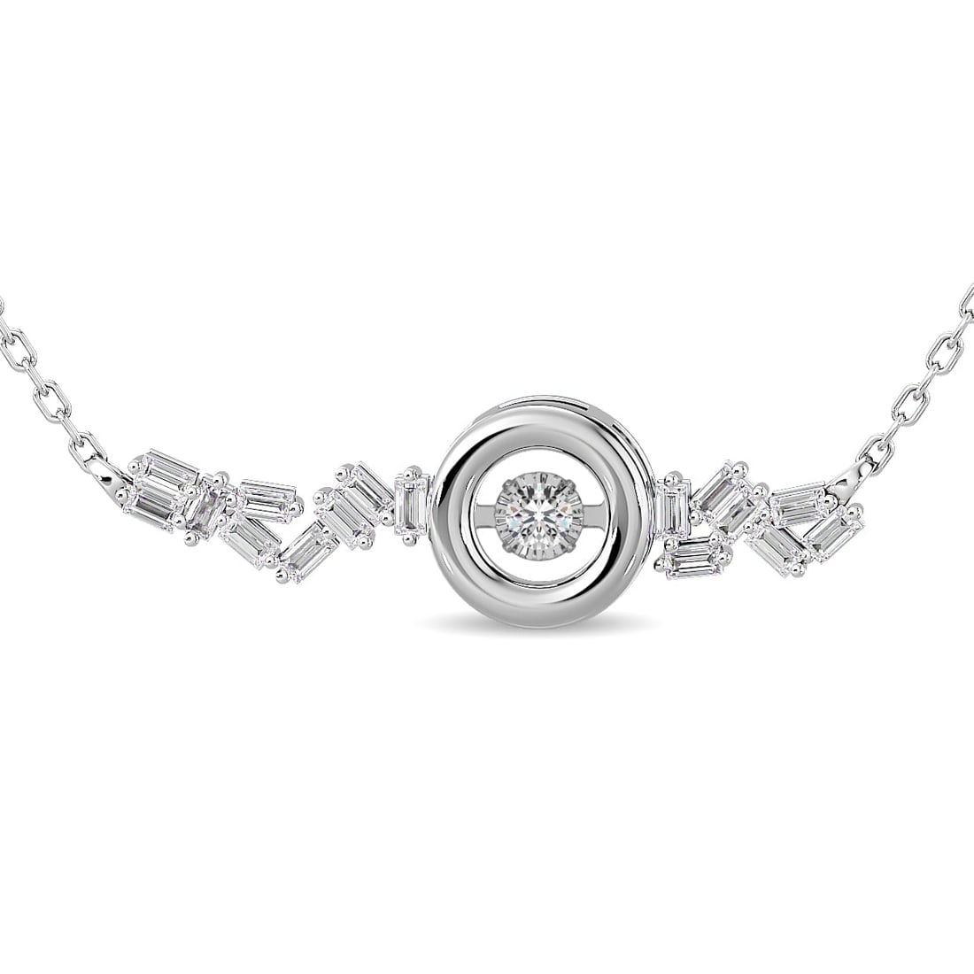 Diamond 1/8 Ct.Tw. Fashion Necklace in 10K White Gold: Diamond 1/8 Ct.Tw. Fashion Necklace in 10K White Gold 10k White Gold Stone Color: G-h Stone Clarity: I1 Unless otherwise specified, pendants that include a chain are paired with our standard 18-inch