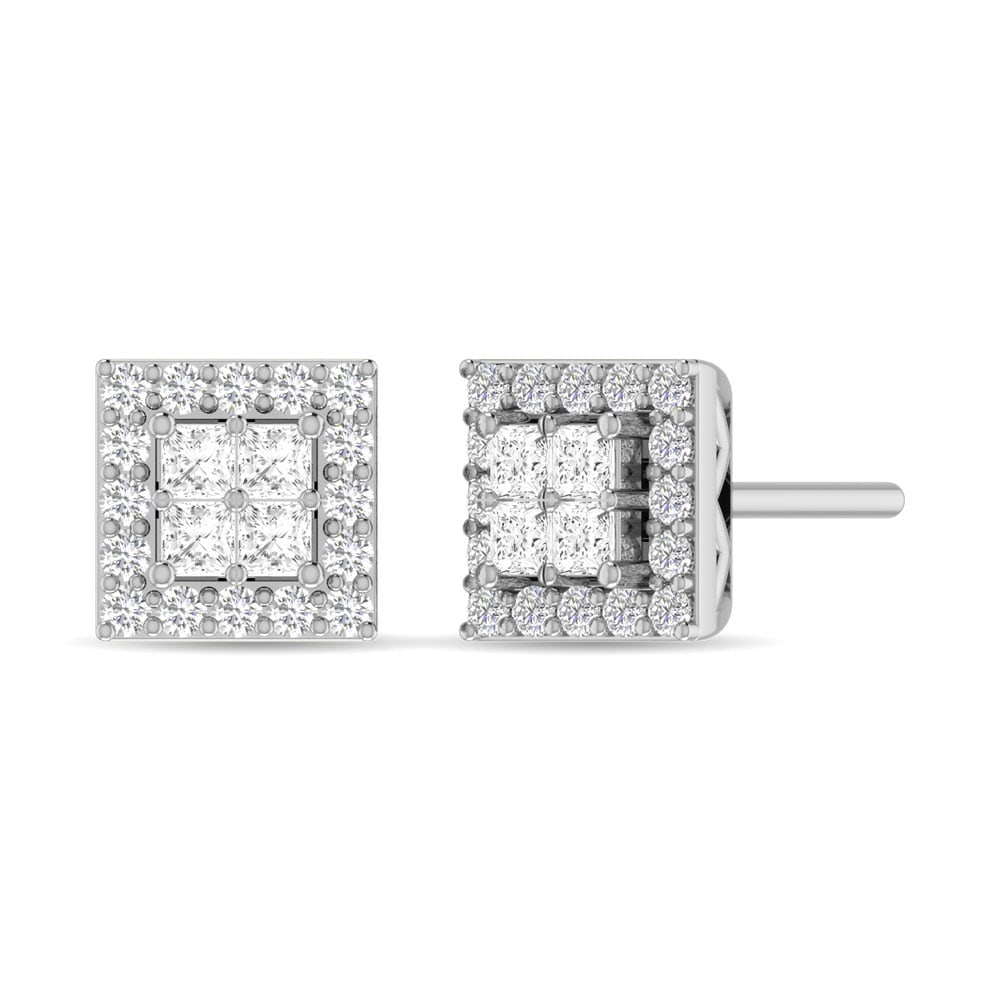 Diamond 3/4 Ct.Tw. Round and Princess Fashion Earrings in 14K White Gold (1 of 3)