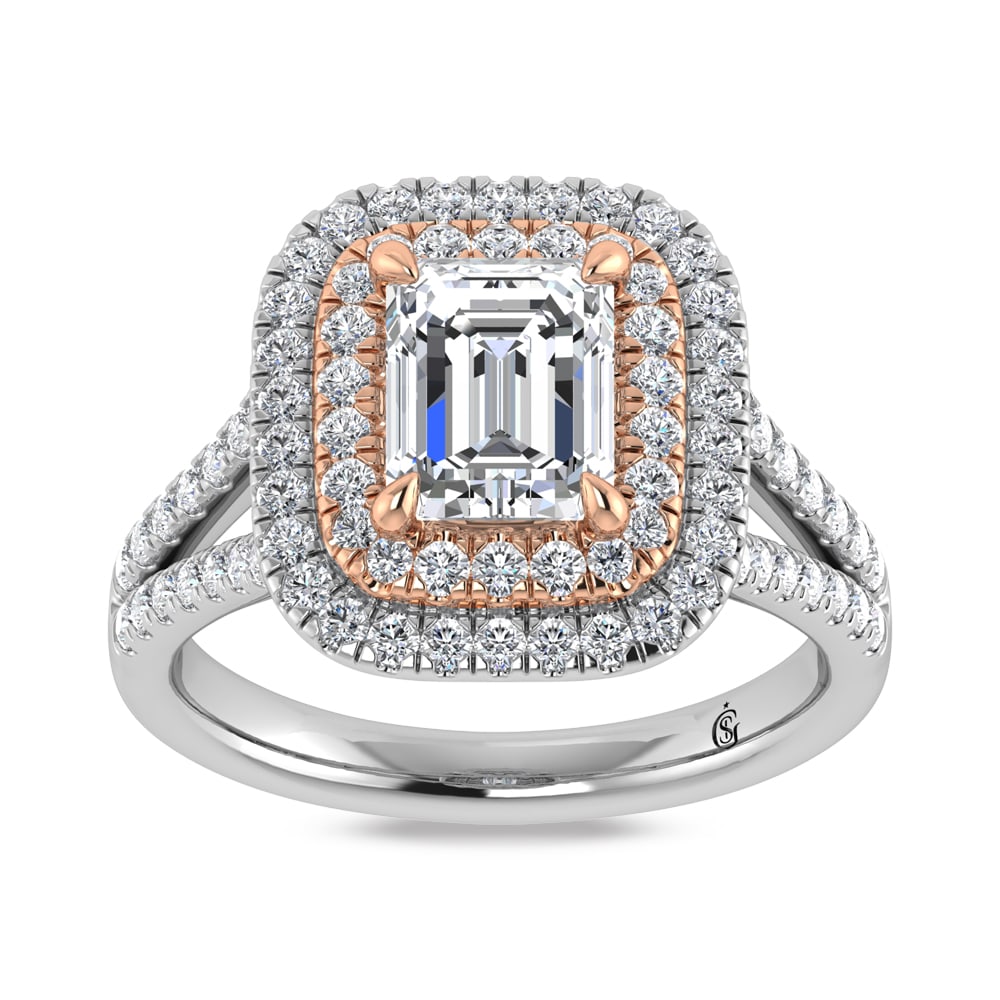 14K Two Tone Lab Grown Diamond 2 3/4 Ct.Tw. Radiant Shape Engagement Ring (IGI Certified Center (1 of 4)