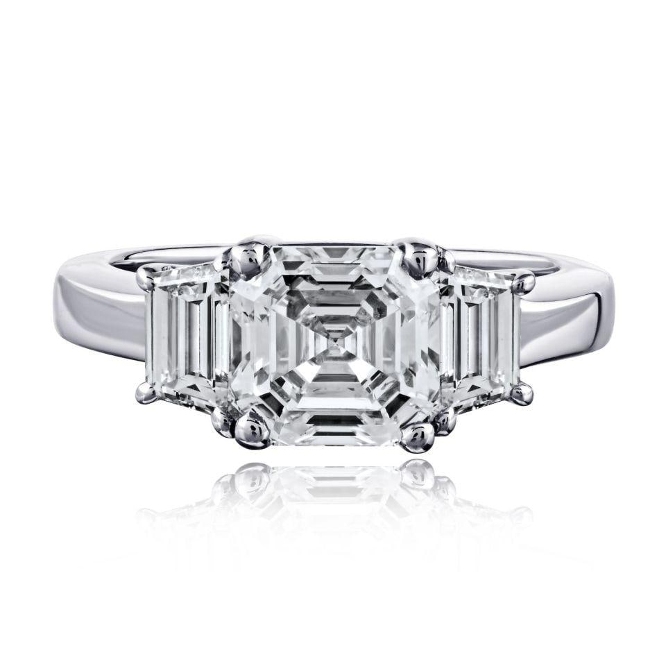 Platinum Engagement Ring 2.03 Carat Emerald Cut Diamond With Two Side Stones (1 of 6)