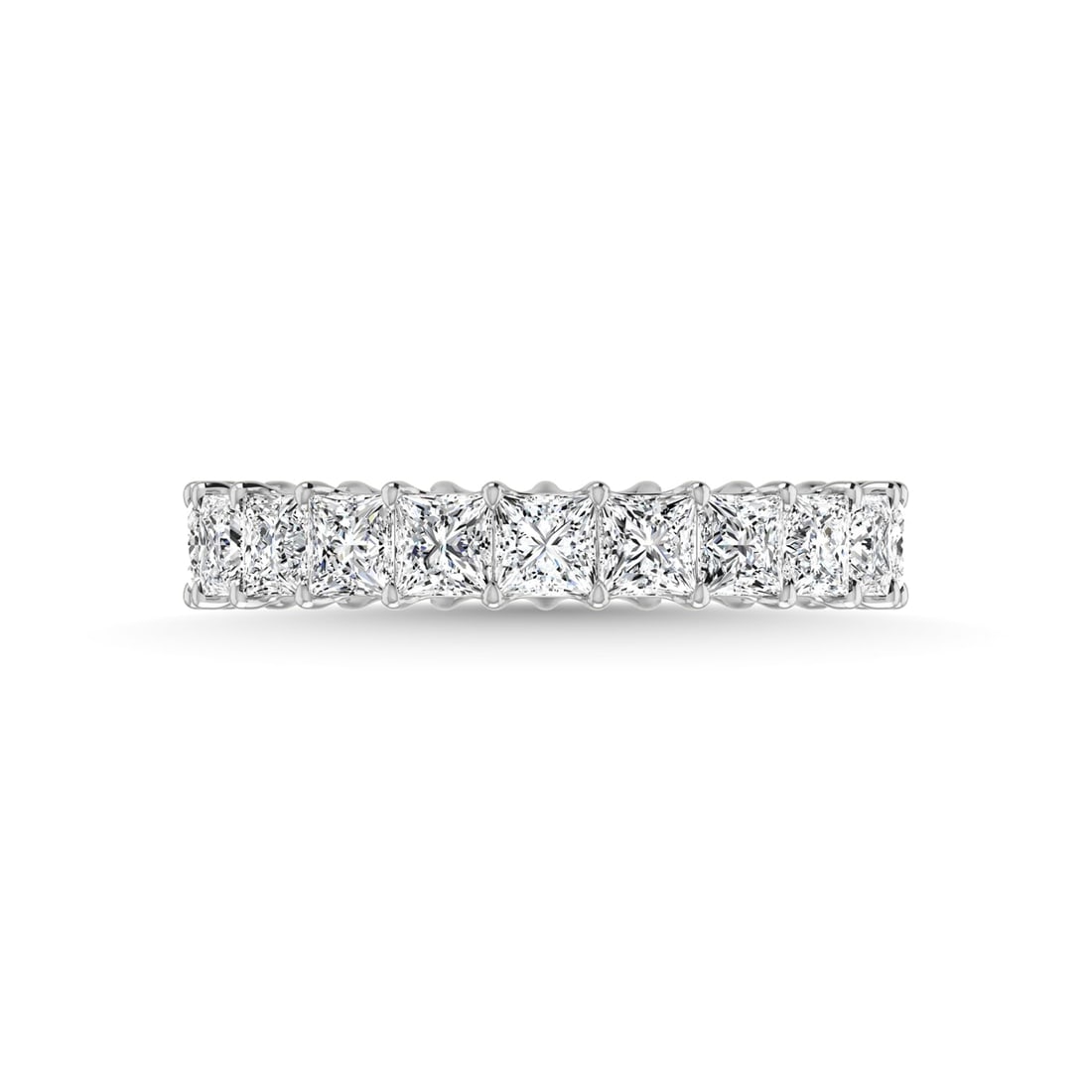 18K White Gold 9 CT Tw. Princess Shape Lab Grown Diamond Full Eternity Band: 18K White Gold 9 CT Tw. Princess Shape Lab Grown Diamond Full Eternity Band Celebrate everlasting love with our stunning Lab Grown Diamond Full Eternity Wedding Band. Crafted in precious metal, this t