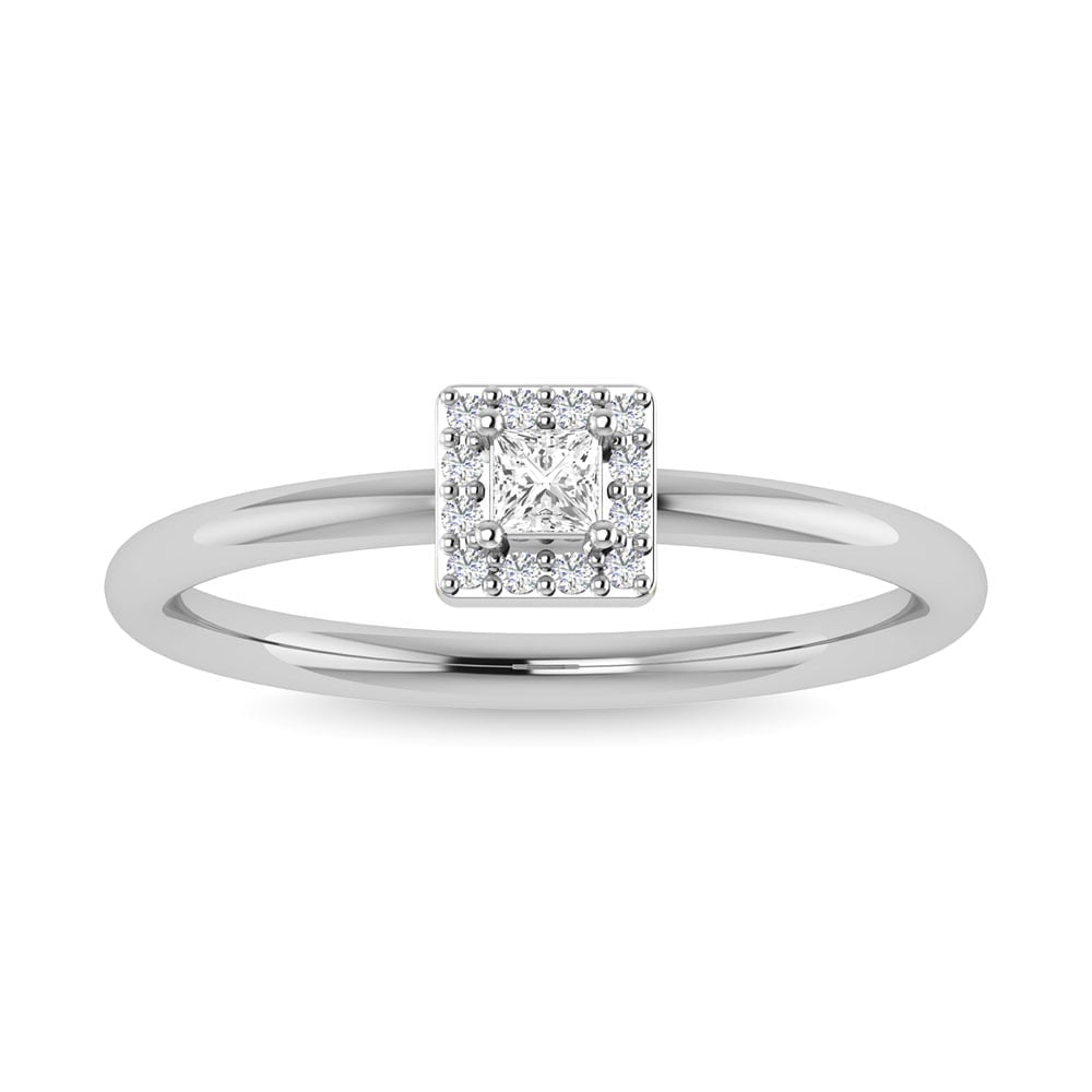 Diamond 1/6 Ct.Tw. Princess Promise Ring in 14K White Gold: Diamond 1/6 Ct.Tw. Princess Promise Ring in 14K White Gold 14k White Gold Stone Color: G-h Stone Clarity: I2 Each ring is presented in standard size 6.5. Complimentary resizing is available between si