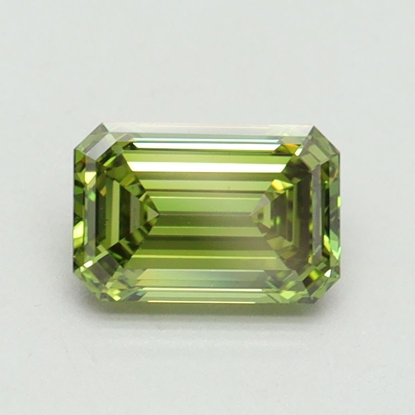 Loose Diamond - EMERALD 1.06ct Fancy Vivid Green VS1: Loose Diamond - EMERALD 1.06ct Fancy Vivid Green VS1 Source: This is a real non-mined Diamond that has been grown in a lab Shape: EMERALD Carats: 1.06 Color: Fancy Vivid Green Certification: IGI Video