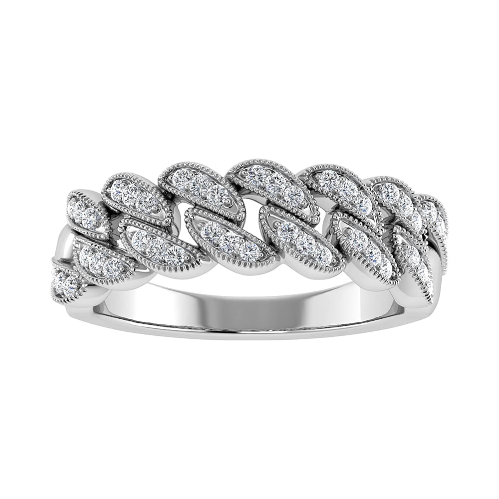 14K White Gold 1/5 Ct.Tw. Diamond Cuban Style Band: 14K White Gold 1/5 Ct.Tw. Diamond Cuban Style Band 14k White Gold Stone Color: G-h Stone Clarity: I1 Each ring is presented in standard size 6.5. Complimentary resizing is available between sizes 510