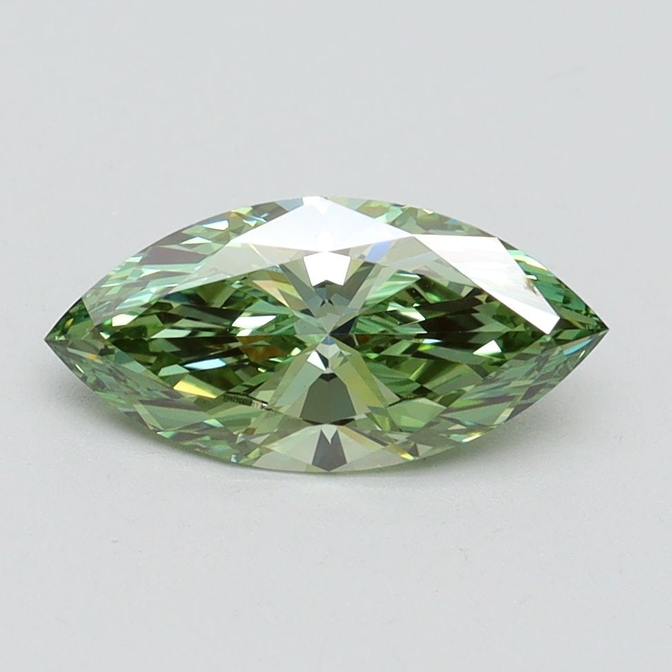 Loose Diamond - MARQUISE 1.07ct Fancy Vivid Green VVS2: Loose Diamond - MARQUISE 1.07ct Fancy Vivid Green VVS2 Source: This is a real non-mined Diamond that has been grown in a lab Shape: MARQUISE Carats: 1.07 Color: Fancy Vivid Green Certification: IGI Vi