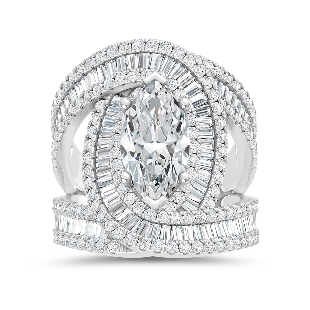 14K White Gold Lab Grown Diamond 4 Ct.Tw. Engagement Ring (IGI Certified Center 2ct): 14K White Gold Lab Grown Diamond 4 Ct.Tw. Engagement Ring (IGI Certified Center 2ct) 14k White Gold Stone Color: D-f Stone Clarity: Vs Each ring is presented in standard size 6.5. Complimentary resizi