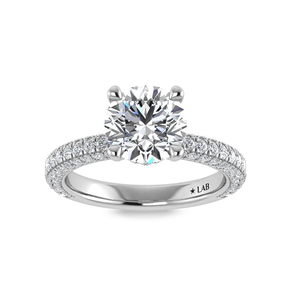 14K White Gold Lab Grown Diamond 4 Ct.Tw. Round Shape Halo Engagement Ring (IGI Certified Center: 14K White Gold Lab Grown Diamond 4 Ct.Tw. Round Shape Halo Engagement Ring (IGI Certified Center 3ct) Discover subtle brilliance and modern elegance with our Hidden Halo Diamond Engagement Ring. This