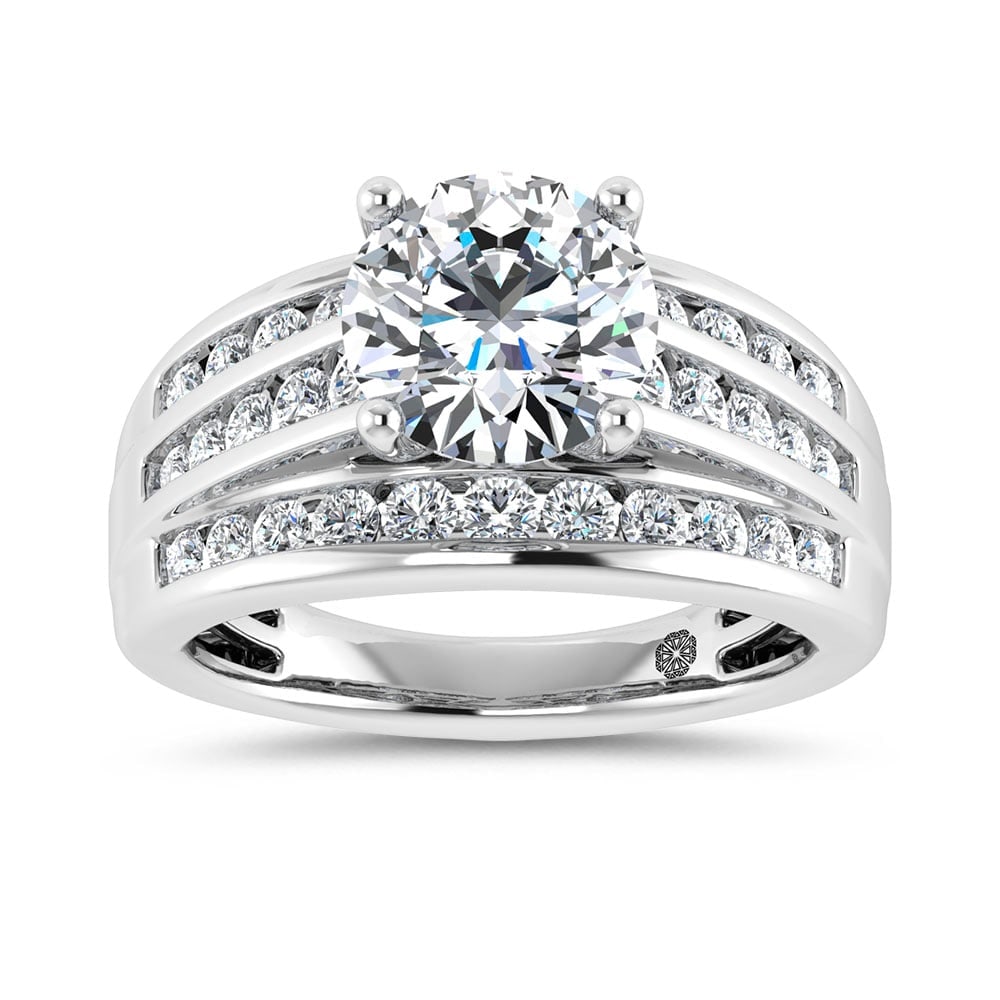 10K White Gold 3 Ct.Tw. Round Center Lab Grown Diamond Engagement Ring (IGI Certified Center 2ct): 10K White Gold 3 Ct.Tw. Round Center Lab Grown Diamond Engagement Ring (IGI Certified Center 2ct) 10k White Gold Stone Color: D-f Stone Clarity: Vs Each ring is presented in standard size 6.5. Complim