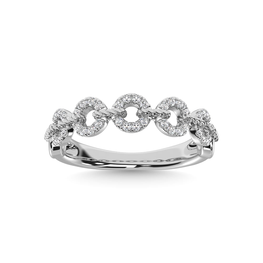 14K White Gold Diamond 1/5 Ct.Tw. Stackable Ring: 14K White Gold Diamond 1/5 Ct.Tw. Stackable Ring 14k White Gold Stone Color: G-h Stone Clarity: I1 Each ring is presented in standard size 6.5. Complimentary resizing is available between sizes 510