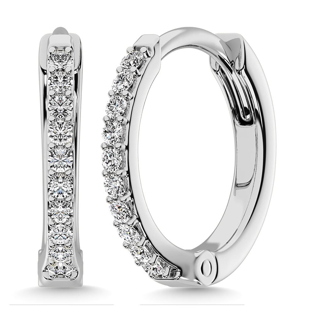 Diamond 1/3 Ct.Tw. Hoop Earrings in 10K White Gold: Diamond 1/3 Ct.Tw. Hoop Earrings in 10K White Gold 10k White Gold Stone Color: G-h Stone Clarity: I1 This item may take 2-5 weeks for shipping. The Diamond Depot Guarantee: All items in this auction a