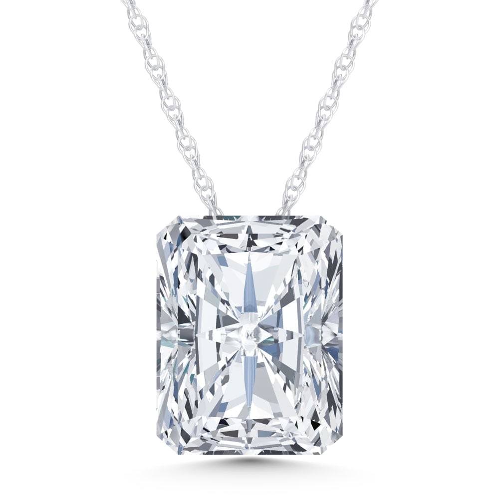 14K White Gold Lab Grown Diamond 1 Ct.Tw. Elongated Radiant Slider Pendant: 14K White Gold Lab Grown Diamond 1 Ct.Tw. Elongated Radiant Slider Pendant Elegant 14K white gold elongated radiant slider pendant featuring lab-grown diamonds totaling 1 carat total weight. 14k White