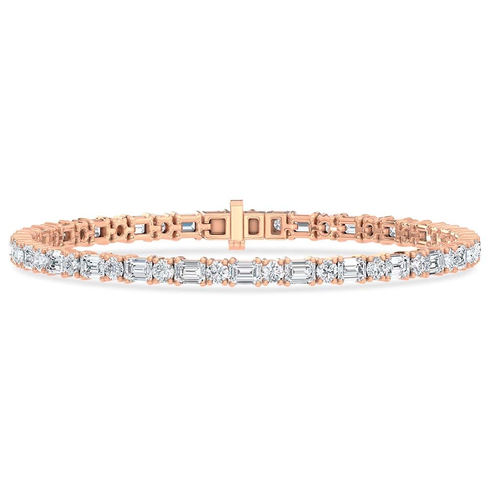 14K Rose Gold Lab Grown Diamond 5 1/2 Ct.Tw. Round and Emerald Tennis Bracelet: 14K Rose Gold Lab Grown Diamond 5 1/2 Ct.Tw. Round and Emerald Tennis Bracelet Experience timeless elegance with a modern edge in this stunning lab-grown diamond tennis bracelet, crafted in radiant 14