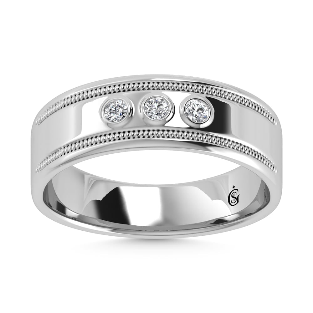 10K White Gold Diamond 1/10 Ct.Tw. Machine Set Mens Band: 10K White Gold Diamond 1/10 Ct.Tw. Machine Set Mens Band 10k White Gold Stone Color: G-h Stone Clarity: I1-i2 Each ring is presented in standard size 6.5. Complimentary resizing is available between s