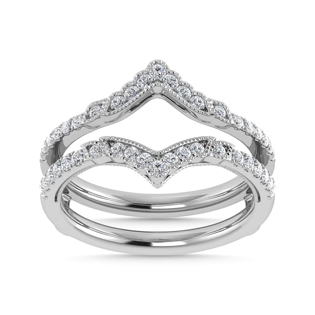 Diamond 3/8 Ct.Tw. Guard Ring in 14K White Gold: Diamond 3/8 Ct.Tw. Guard Ring in 14K White Gold 14k White Gold Stone Color: G-h Stone Clarity: Si2 Each ring is presented in standard size 6.5. Complimentary resizing is available between sizes 510 (i