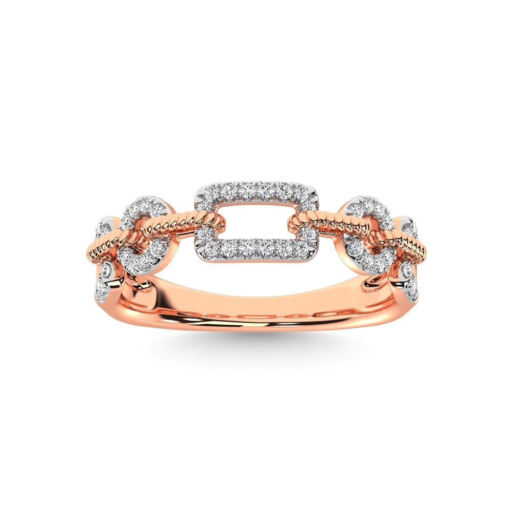 14K Rose Gold Diamond 1/5 Ct.Tw. Fashion Ring: 14K Rose Gold Diamond 1/5 Ct.Tw. Fashion Ring 14k Rose Gold Stone Color: G-h Stone Clarity: Si2 Each ring is presented in standard size 6.5. Complimentary resizing is available between sizes 510 (in 1