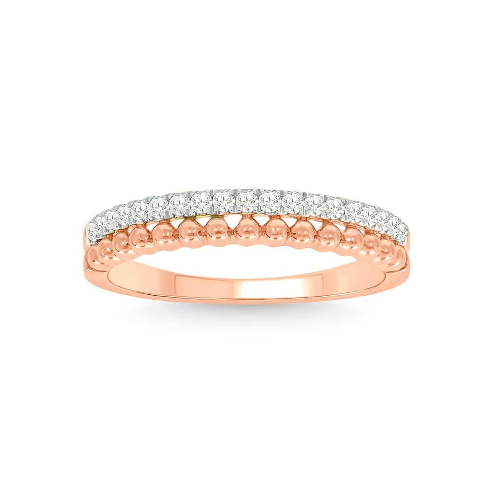 14K Rose Gold Diamond 1/4 Ct.Tw. Stackable Band: 14K Rose Gold Diamond 1/4 Ct.Tw. Stackable Band 14k Rose Gold Stone Color: G-h Stone Clarity: I1 Each ring is presented in standard size 6.5. Complimentary resizing is available between sizes 510 (in
