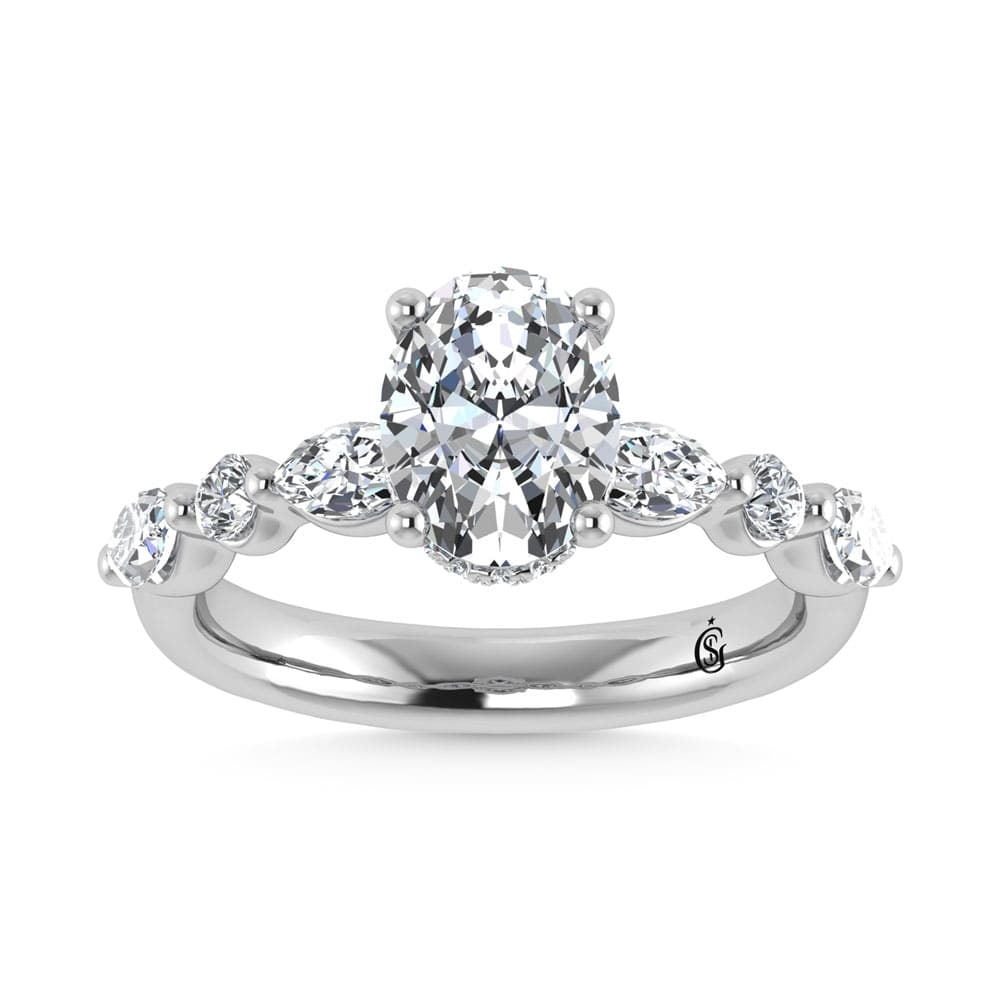 14K White Gold Lab Grown Diamond 3 5/8 Ct.Tw. Marquise and Round Shape Halo Engagement Ring (IGI: 14K White Gold Lab Grown Diamond 3 5/8 Ct.Tw. Marquise and Round Shape Halo Engagement Ring (IGI Certified Center 3ct) 14K White Gold Lab Grown Diamond 3 5/8 Ct.Tw. IGI Certified Marquise and Round