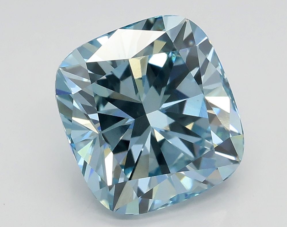 Loose Diamond - CUSHION BRILLIANT 2.93ct Fancy Intense Greenish Blue VS1: Loose Diamond - CUSHION BRILLIANT 2.93ct Fancy Intense Greenish Blue VS1 Source: This is a real non-mined Diamond that has been grown in a lab Shape: CUSHION BRILLIANT Carats: 2.93 Color: Fancy Intens
