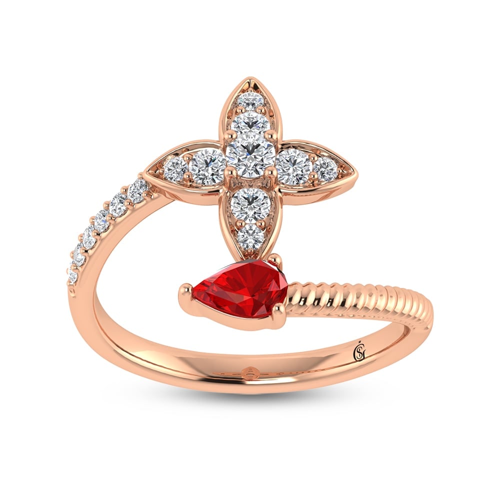 14K Rose Gold Diamond 5/8 Ct.Tw. & Ruby Fashion Earrings (1 of 4)