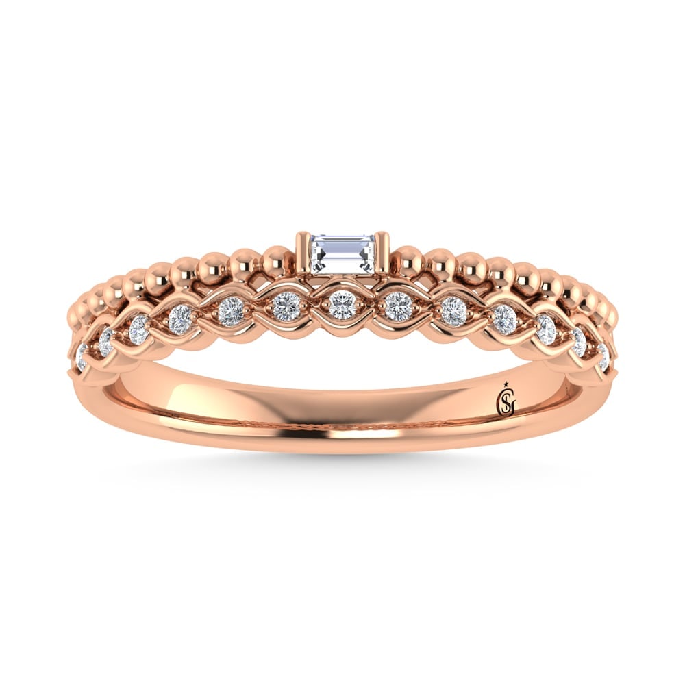 14K Rose Gold Diamond 1/10 Ct.Tw. Stackable Band: 14K Rose Gold Diamond 1/10 Ct.Tw. Stackable Band 14k Rose Gold Stone Color: G-h Stone Clarity: Si2 Each ring is presented in standard size 6.5. Complimentary resizing is available between sizes 510