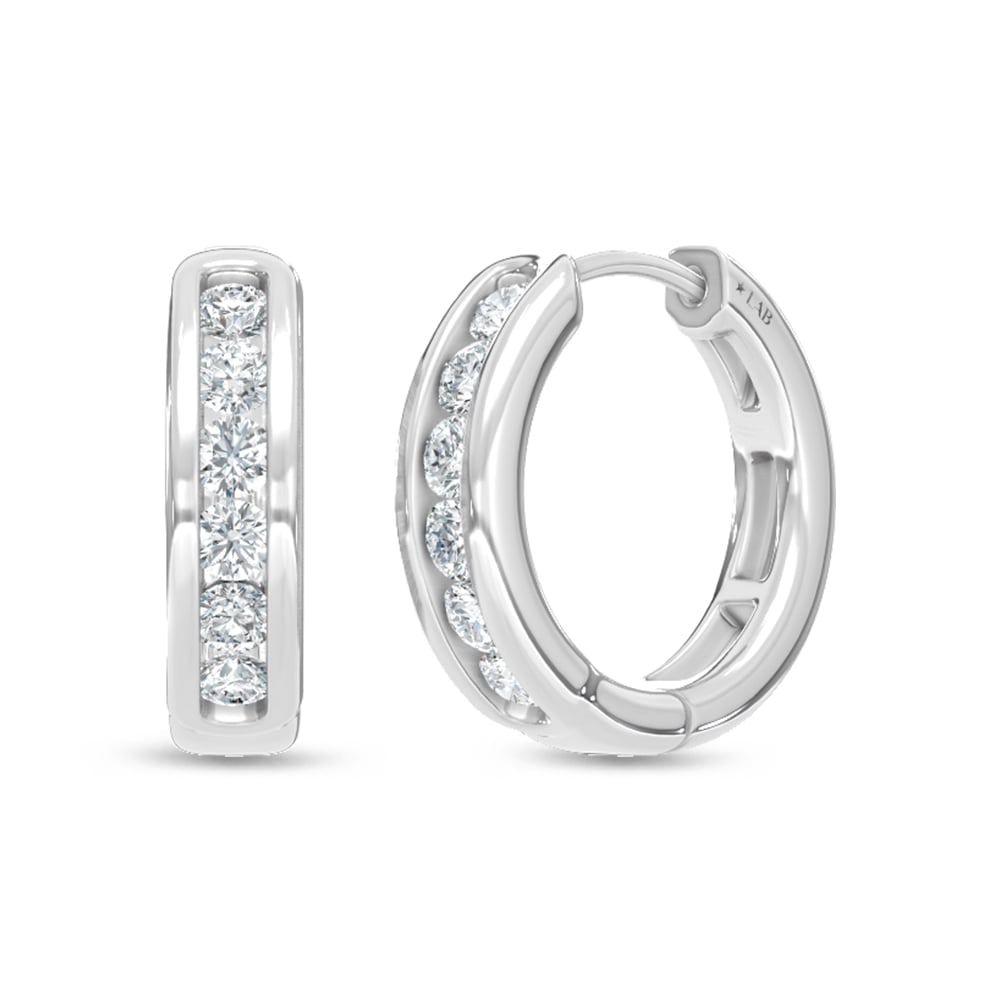 10K White Gold Lab Grown Diamond Channel set 1/2 Ct.Tw. Hoop Earrings: 10K White Gold Lab Grown Diamond Channel set 1/2 Ct.Tw. Hoop Earrings Elegant 10K white gold hoops featuring 1/2 Ct.Tw. lab-grown diamonds in channel setting. 10k White Gold Stone Color: D-f Stone Cla