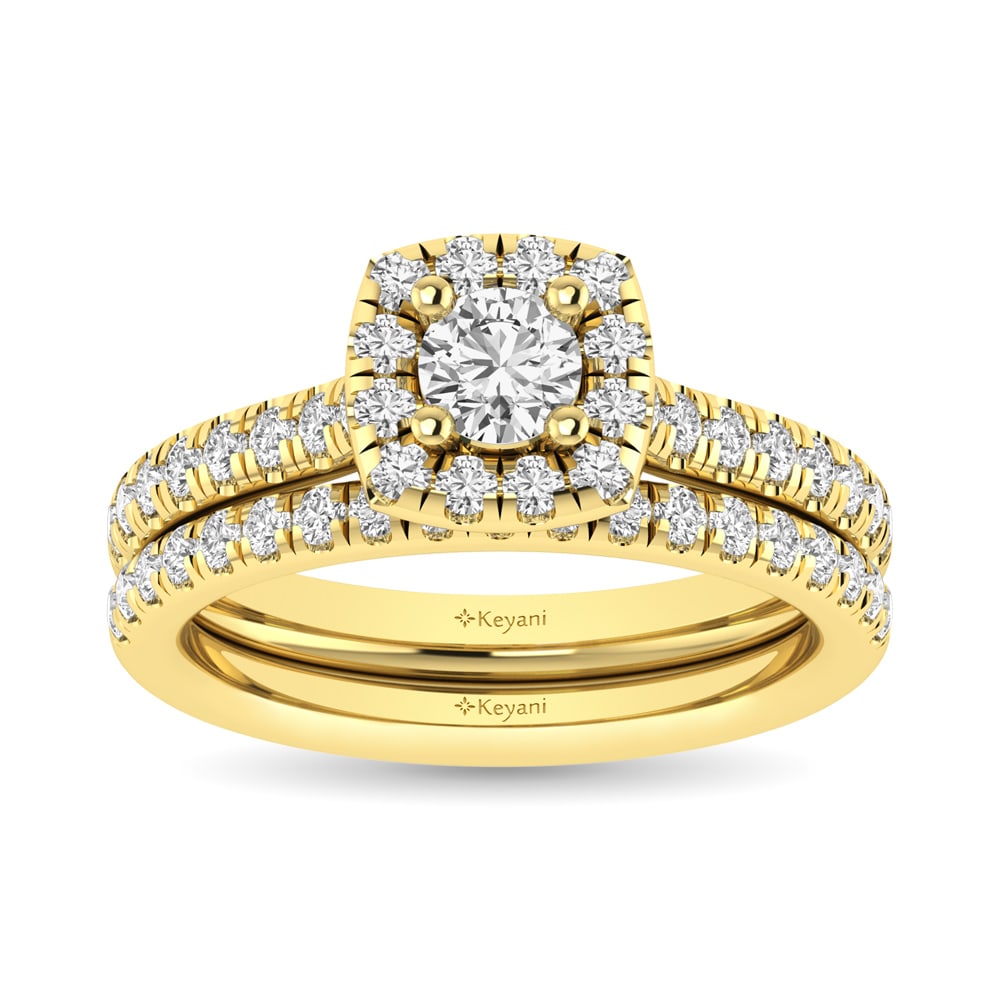 Diamond Classic Shank Single Halo Bridal Ring 1 Ct.tw Round Cut in 14K Yellow Gold: Diamond Classic Shank Single Halo Bridal Ring 1 Ct.tw Round Cut in 14K Yellow Gold This classic shank single Halo Bridal Ring set with round Cut diamond 1/3 Ct.Tw. center. Total diamond weight 1 Ct.Tw