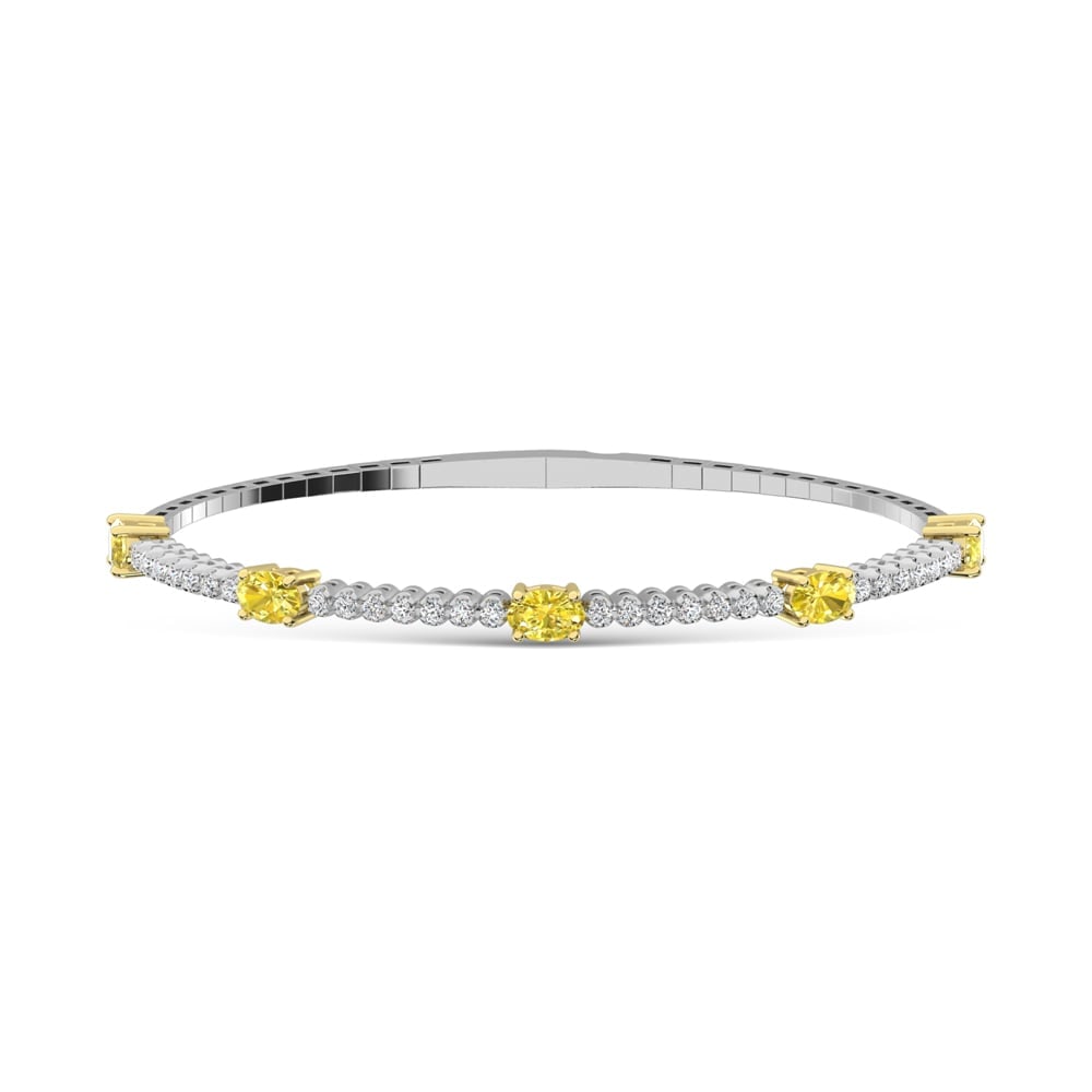 14K White Gold 3 5/8 Ct.Tw. white and Oval Shape Yellow Lab Grown Diamond Bangle: 14K White Gold 3 5/8 Ct.Tw. white and Oval Shape Yellow Lab Grown Diamond Bangle Crafted in 14K White Gold, this bangle features white and oval-shaped yellow lab grown diamonds totaling 3 5/8 Ct.Tw.,