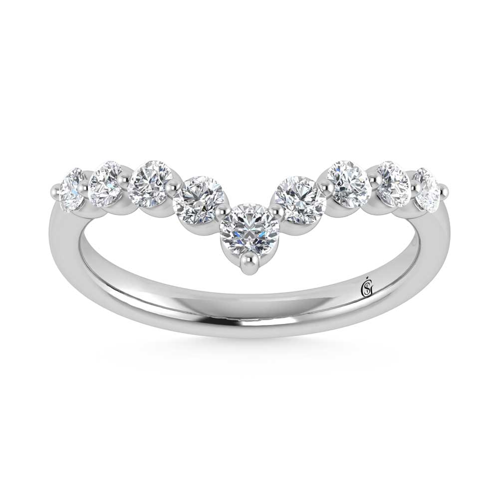 14K White Gold Lab Grown Diamond 3/8 Ct.Tw. Chevron Band: 14K White Gold Lab Grown Diamond 3/8 Ct.Tw. Chevron Band Refined and modern, this 14K white gold chevron band features 3/8 carat total weight of lab-grown diamonds. The sleek white gold enhances the