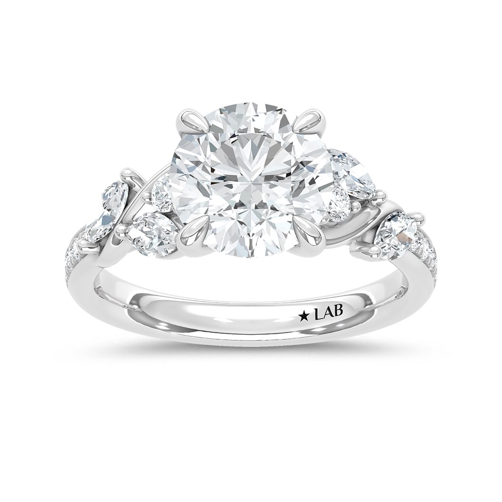 14K White Gold Lab Grown Diamond 3 Ct.Tw. Round Shape Engagement Ring (IGI Certified Center 2: 14K White Gold Lab Grown Diamond 3 Ct.Tw. Round Shape Engagement Ring (IGI Certified Center 2 1/2ct) Shine brilliantly with this exquisite 14K white gold engagement ring, featuring a stunning 3-carat