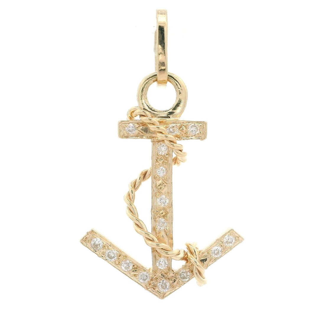 Estate 14k Yellow Gold Diamond Anchor Charm Pendant 0.16ctw (1 of 4)