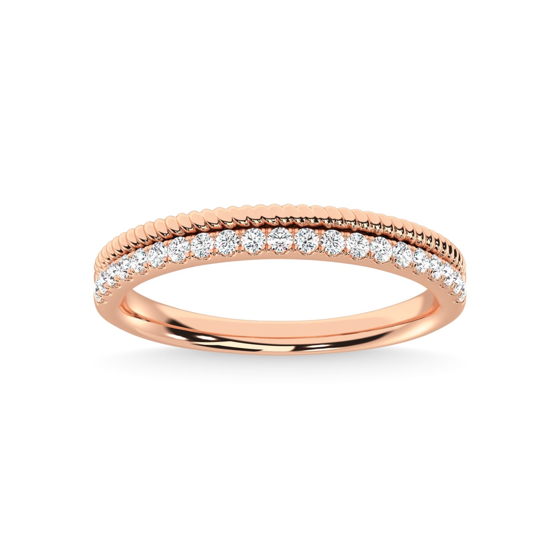 14K Rose Gold Diamond 1/5 Ct.Tw. Stackable Band: 14K Rose Gold Diamond 1/5 Ct.Tw. Stackable Band 14k Rose Gold Stone Color: G-h Stone Clarity: I2 Each ring is presented in standard size 6.5. Complimentary resizing is available between sizes 510 (in