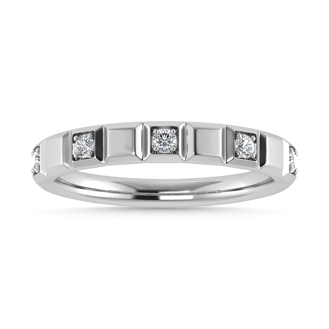 Diamond 1/8 Ct.Tw. Stack Band in 14K White Gold: Diamond 1/8 Ct.Tw. Stack Band in 14K White Gold 14k White Gold Stone Color: G-h Stone Clarity: I1 Each ring is presented in standard size 6.5. Complimentary resizing is available between sizes 510 (in