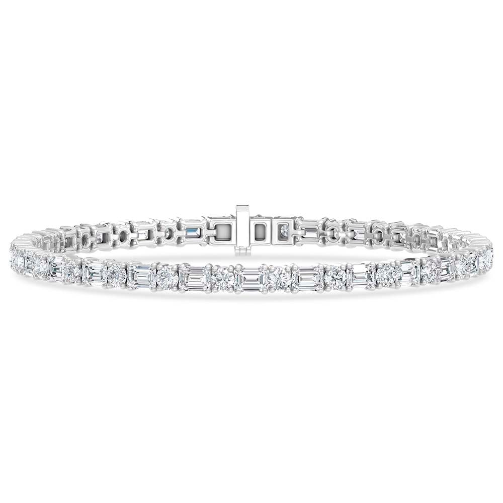 14K White Gold Lab Grown Diamond 5 1/2 Ct.Tw. Round and Emerald Tennis Bracelet: 14K White Gold Lab Grown Diamond 5 1/2 Ct.Tw. Round and Emerald Tennis Bracelet Experience timeless elegance with a modern edge in this stunning lab-grown diamond tennis bracelet, crafted in radiant 1