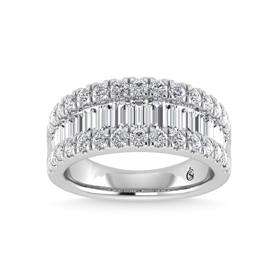 Diamond 1 7/8 Ct.Tw. Fashion Band in 14K White Gold: Diamond 1 7/8 Ct.Tw. Fashion Band in 14K White Gold 14k White Gold Stone Color: G-h Stone Clarity: Si2 Each ring is presented in standard size 6.5. Complimentary resizing is available between sizes 51