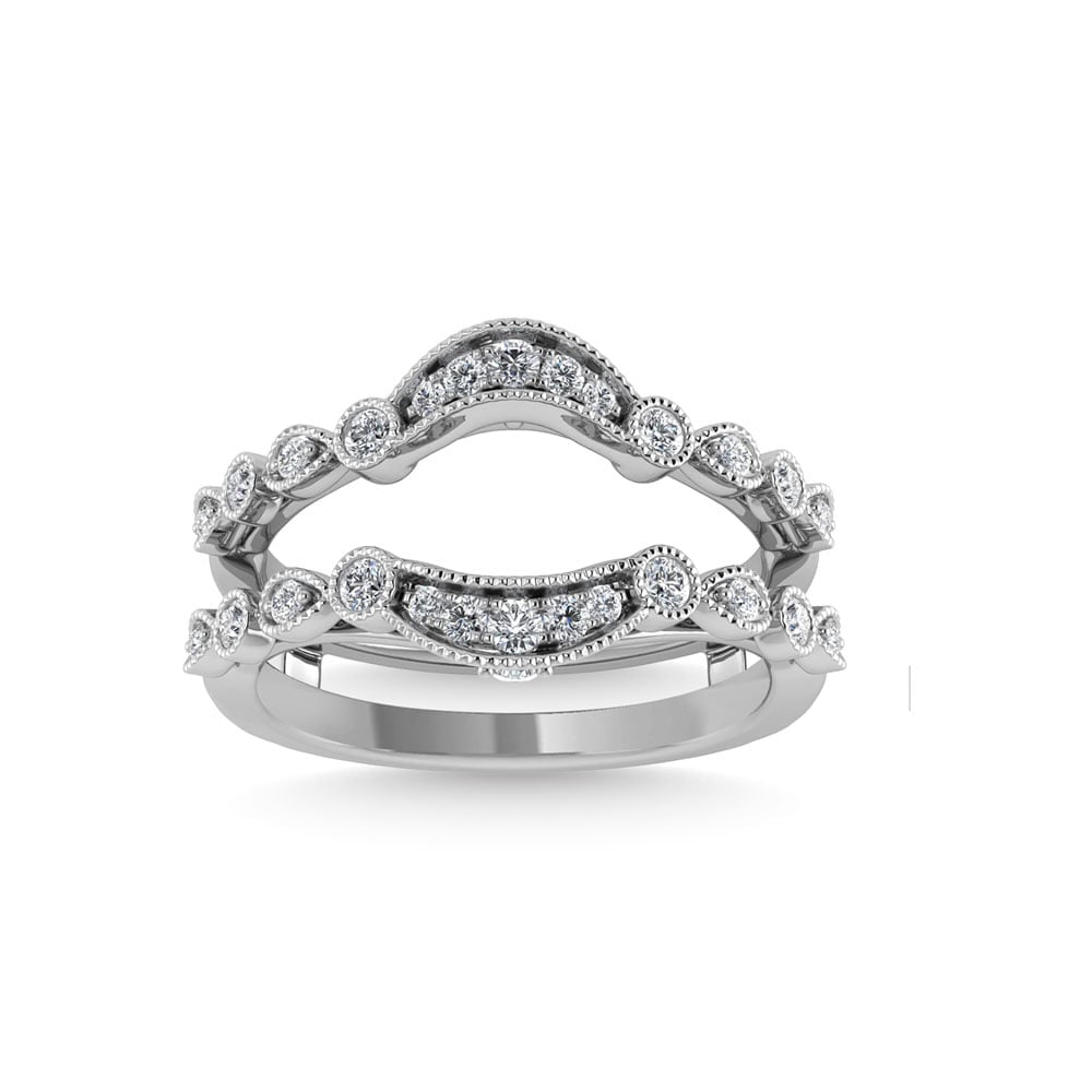 Diamond 1/4 Ct.Tw. Guard Ring in 14K White Gold: Diamond 1/4 Ct.Tw. Guard Ring in 14K White Gold 14k White Gold Stone Color: G-h Stone Clarity: Si2 Each ring is presented in standard size 6.5. Complimentary resizing is available between sizes 510 (i
