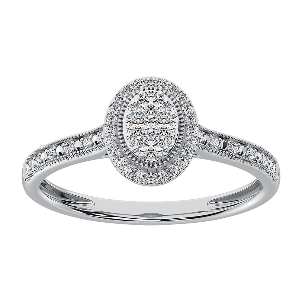 10K White Gold 1/4 Ct.Tw. Diamond Oval Shape Promise Ring: 10K White Gold 1/4 Ct.Tw. Diamond Oval Shape Promise Ring 10k White Gold Stone Color: G-h Stone Clarity: I1 Each ring is presented in standard size 6.5. Complimentary resizing is available between siz